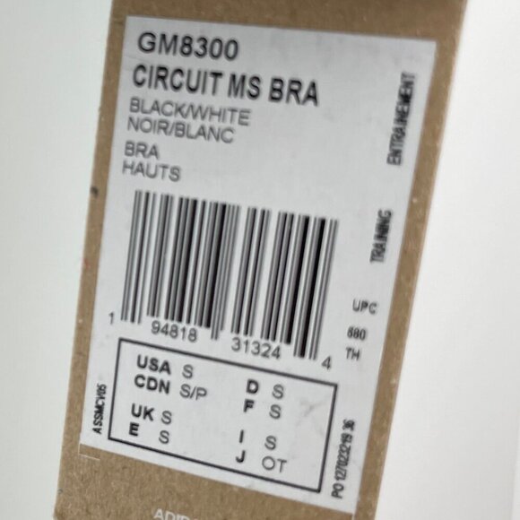 Adidas Circuit MS Sports Bra GM8300 Recycled Polyester Activewear Black+White S - Picture 7 of 10
